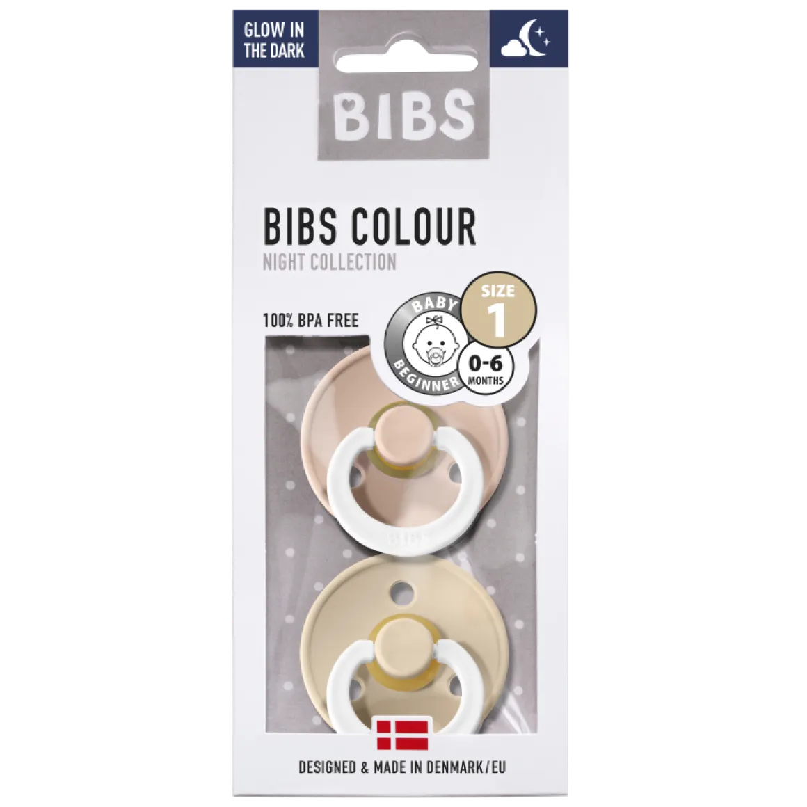 Bibs Fopspeen 2-Pack Night Maat 1 Vanilla - Blush