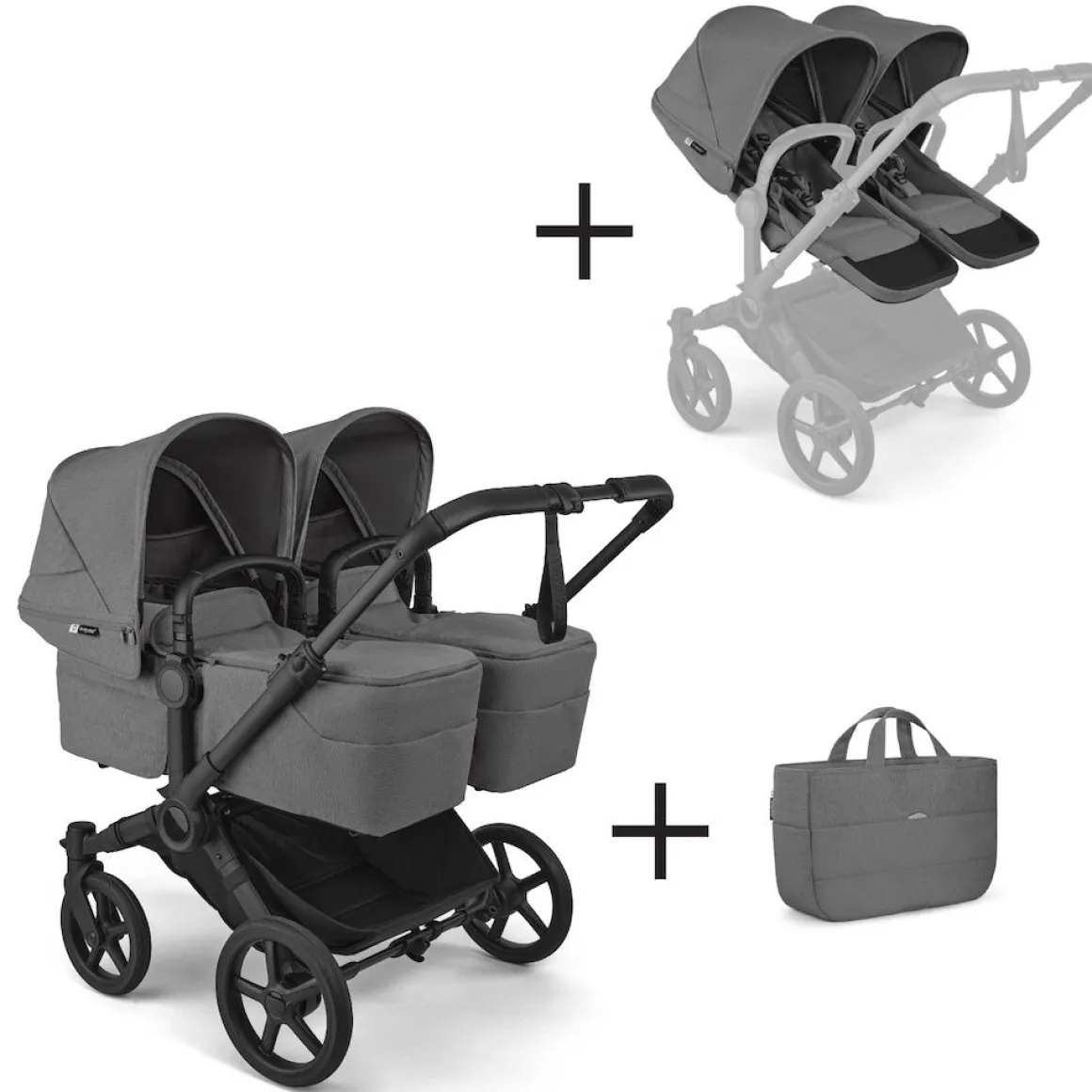 Bugaboo Tweeling Kinderwagen Donkey 6 Compleet Black - Moon Grey