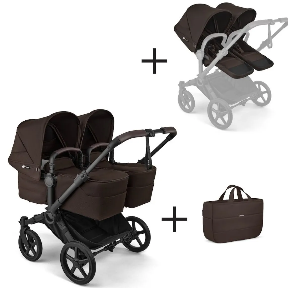 Bugaboo Tweeling Kinderwagen Donkey 6 Compleet Black - Cocoa Brown