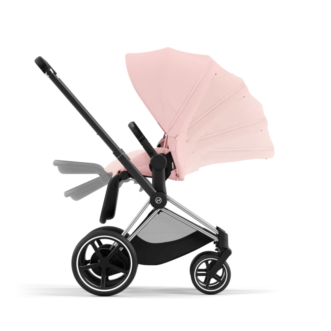 Cybex E-Priam Kinderwagen Compleet Peach Pink - Chrome Black Frame