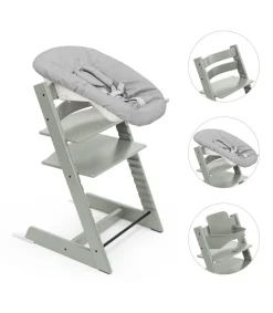 Stokke Tripp Trapp Stoel Bundel met BabySet² Glacier Green en Newborn Set Grey
