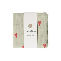 Studio Noos Swaddle Hearts Sage Green 70 x 70
